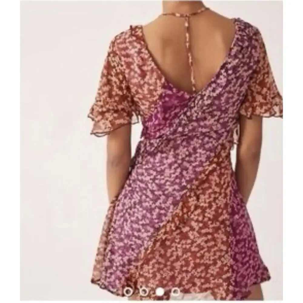 NWT ANTHROPOLOGIE Pink Floral Print Mini Dress SZ Medium MSRP $148 - Picture 2 of 6